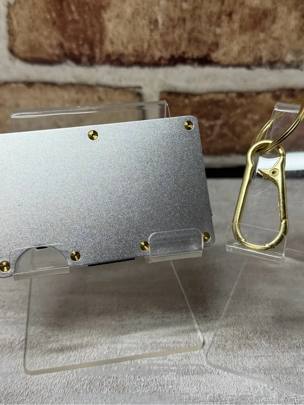 MINIMALIST WALLET | SIlVER w/RIDGE GLD PVD SCREWS +KEYCHAIN